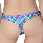 Sea Blue Mermaid Scales Pattern Print Women's Thong