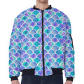 Sea Blue Mermaid Scales Pattern Print Zip Sleeve Bomber Jacket
