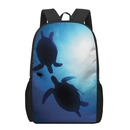 Sea Turtle Family Underwater Print 17 Inch Backpack