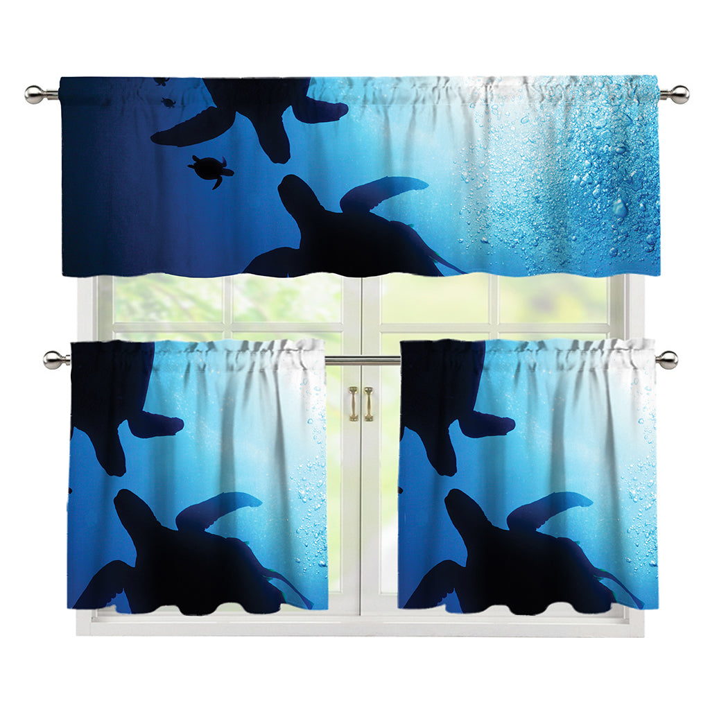 Sea Turtle Family Underwater Print 3 Piece Kitchen Curtains
