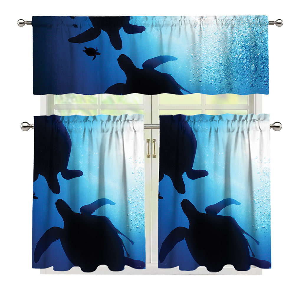 Sea Turtle Family Underwater Print 3 Piece Kitchen Curtains