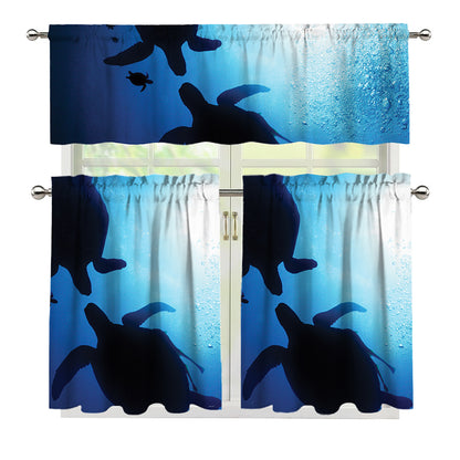 Sea Turtle Family Underwater Print 3 Piece Kitchen Curtains