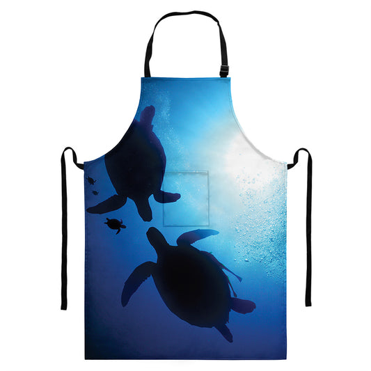Sea Turtle Family Underwater Print Bib Apron With Pocket