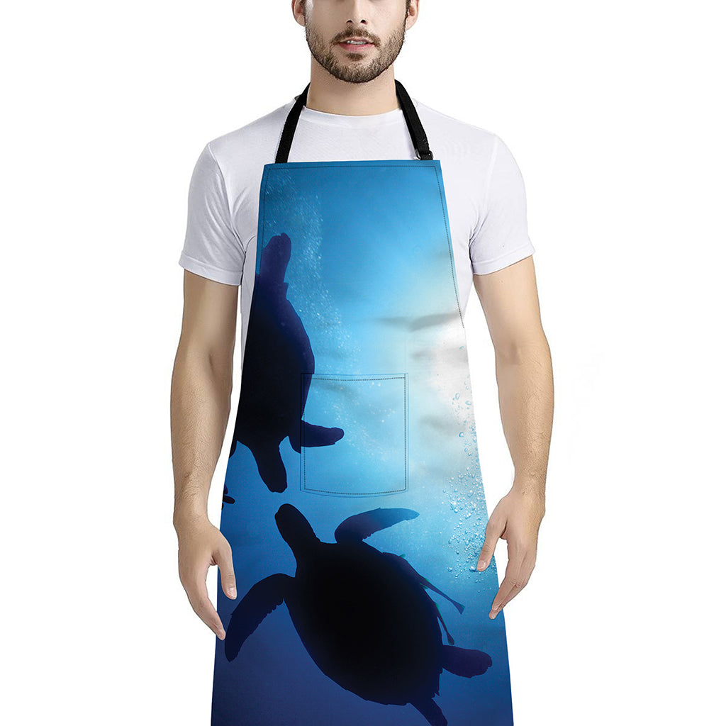 Sea Turtle Family Underwater Print Bib Apron With Pocket