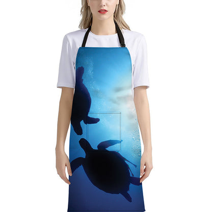 Sea Turtle Family Underwater Print Bib Apron With Pocket