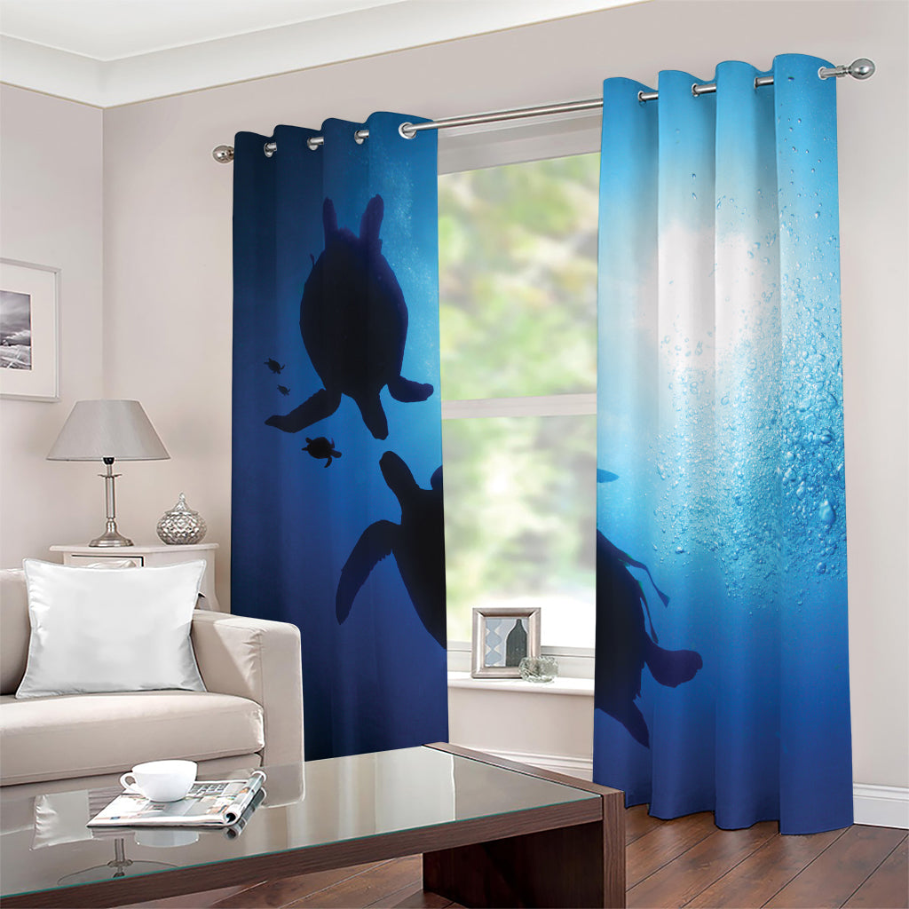 Sea Turtle Family Underwater Print Blackout Grommet Curtains