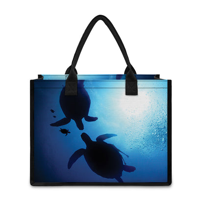 Sea Turtle Family Underwater Print Canvas Tote Bag
