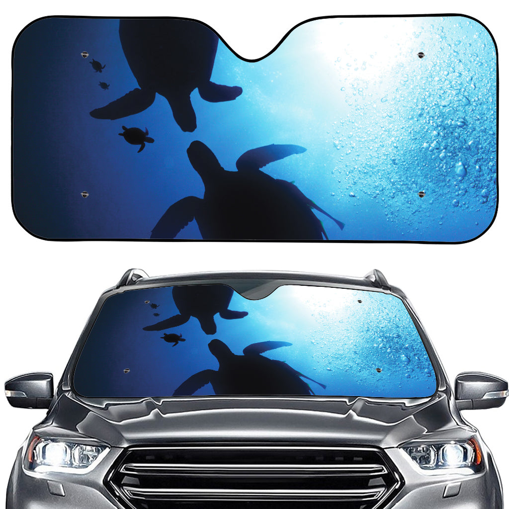 Sea Turtle Family Underwater Print Car Windshield Sun Shade