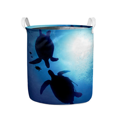Sea Turtle Family Underwater Print Collapsible Laundry Basket