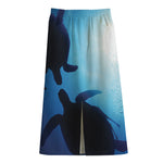 Sea Turtle Family Underwater Print Cotton Front Slit Maxi Skirt