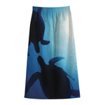 Sea Turtle Family Underwater Print Cotton Front Slit Maxi Skirt