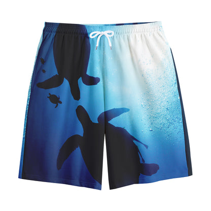 Sea Turtle Family Underwater Print Cotton Shorts