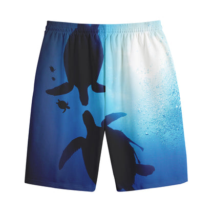 Sea Turtle Family Underwater Print Cotton Shorts