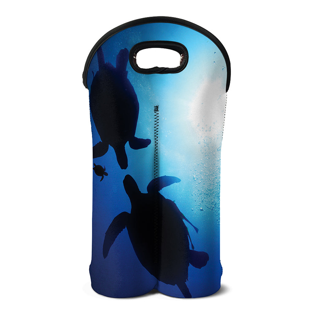Sea Turtle Family Underwater Print Double Neoprene Wine Tote