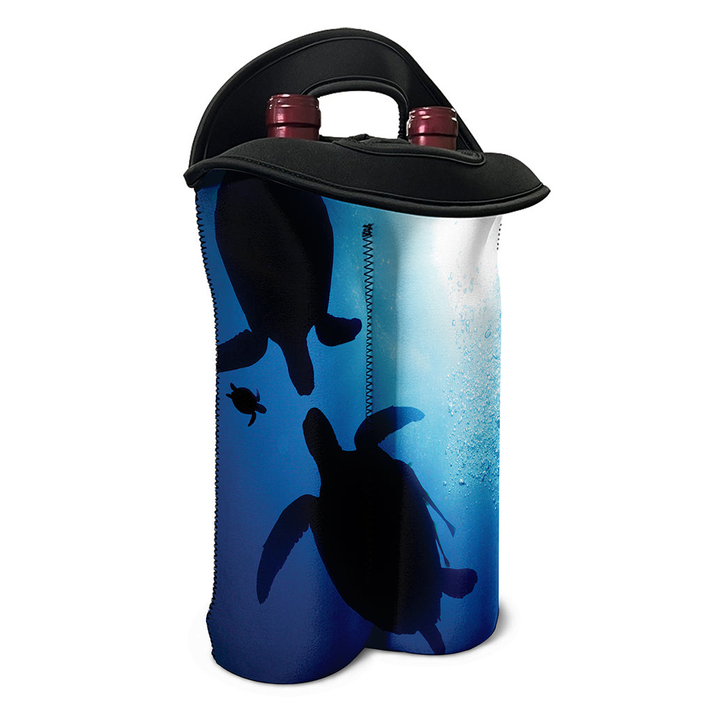 Sea Turtle Family Underwater Print Double Neoprene Wine Tote