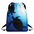 Sea Turtle Family Underwater Print Drawstring Backpack