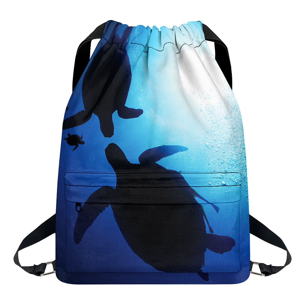 Sea Turtle Family Underwater Print Drawstring Backpack