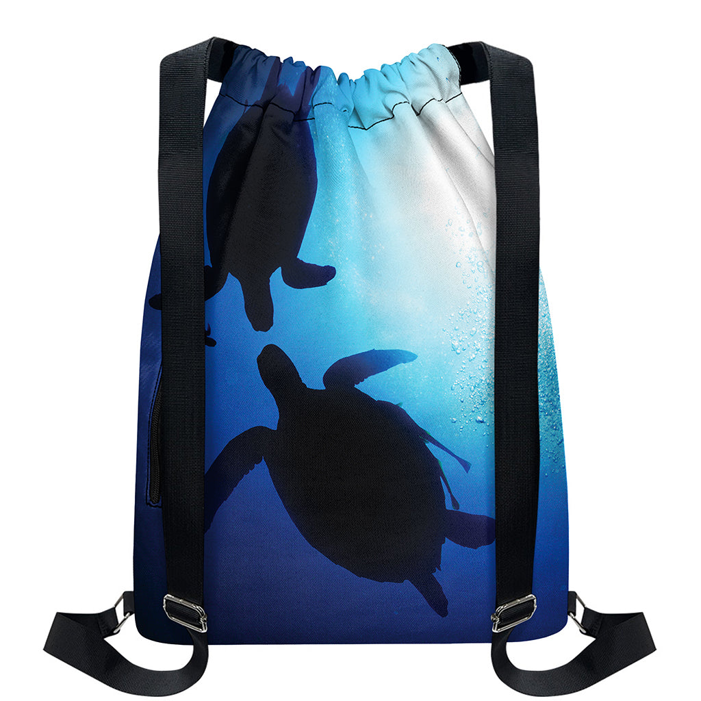 Sea Turtle Family Underwater Print Drawstring Backpack