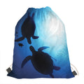 Sea Turtle Family Underwater Print Drawstring Bag