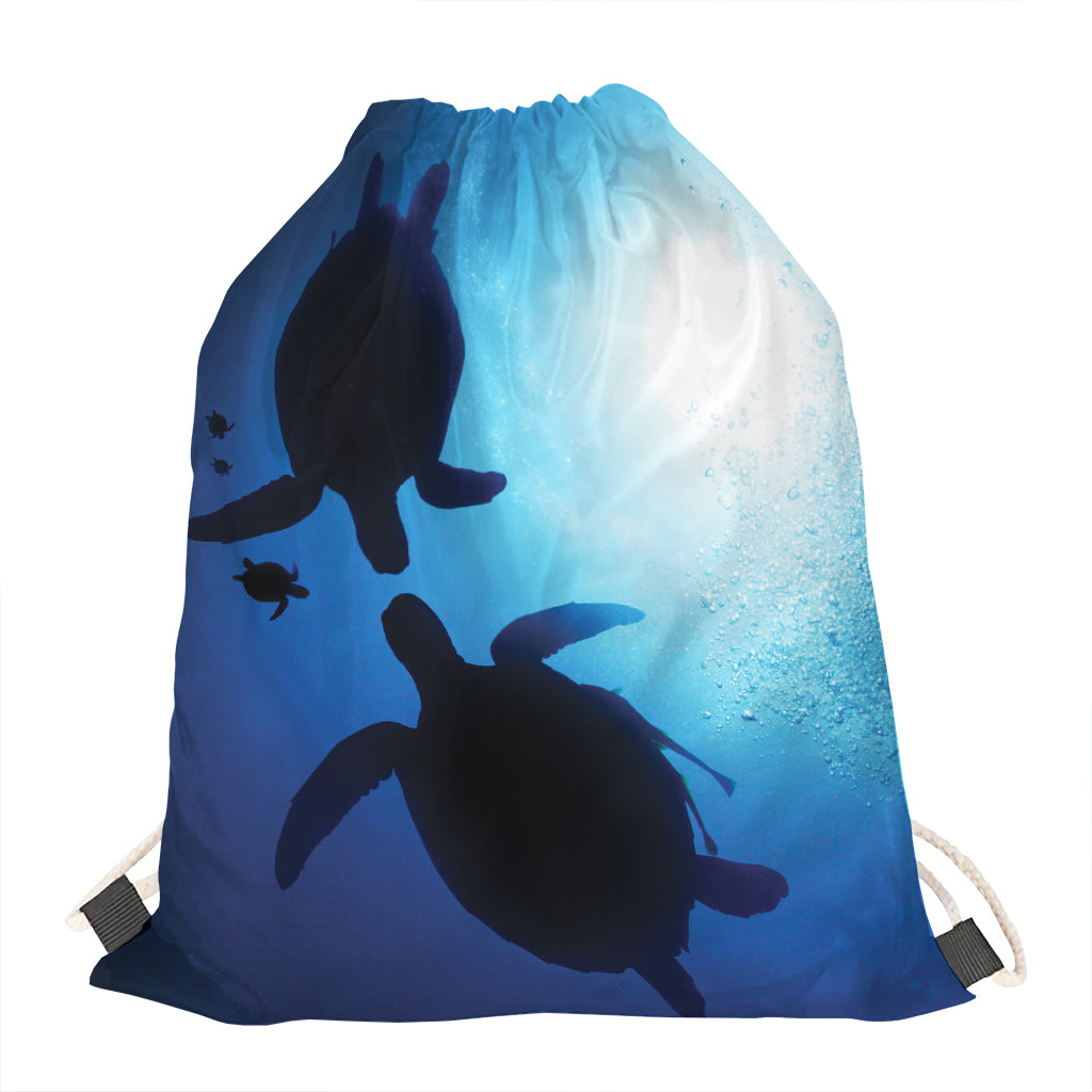 Sea Turtle Family Underwater Print Drawstring Bag
