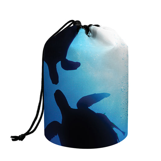 Sea Turtle Family Underwater Print Drawstring Makeup Bag