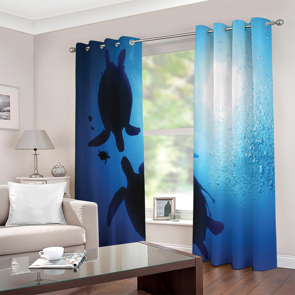 Sea Turtle Family Underwater Print Extra Wide Grommet Curtains