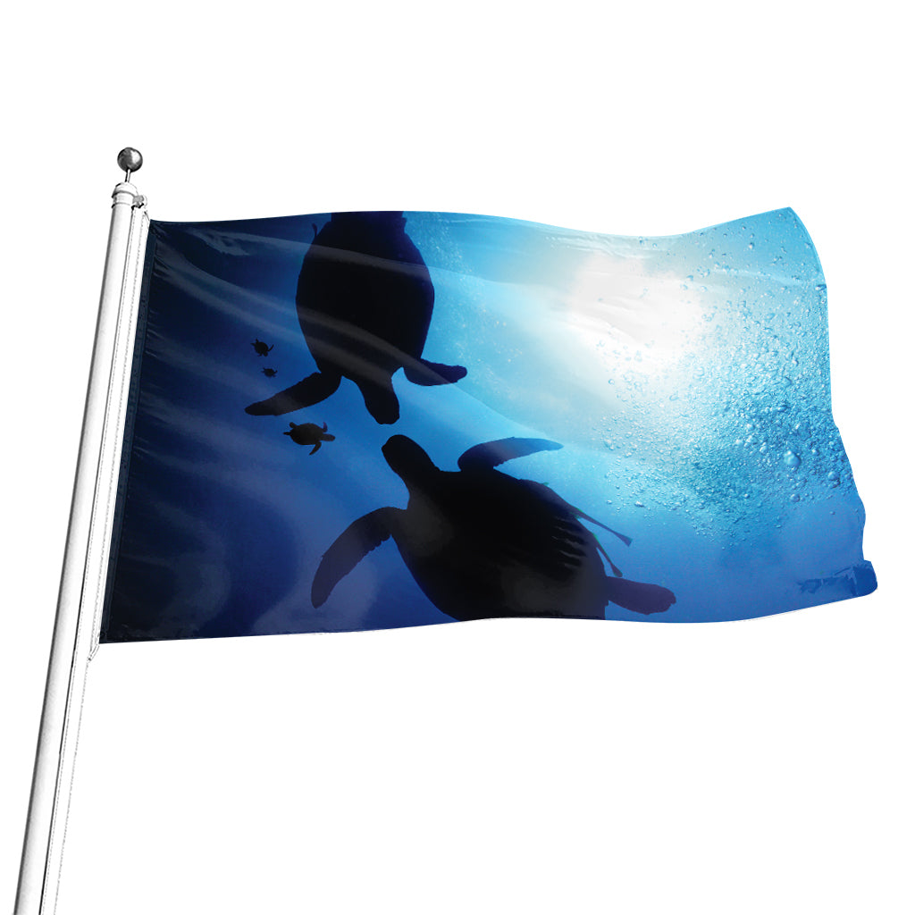 Sea Turtle Family Underwater Print Flag