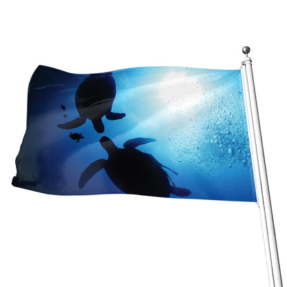 Sea Turtle Family Underwater Print Flag