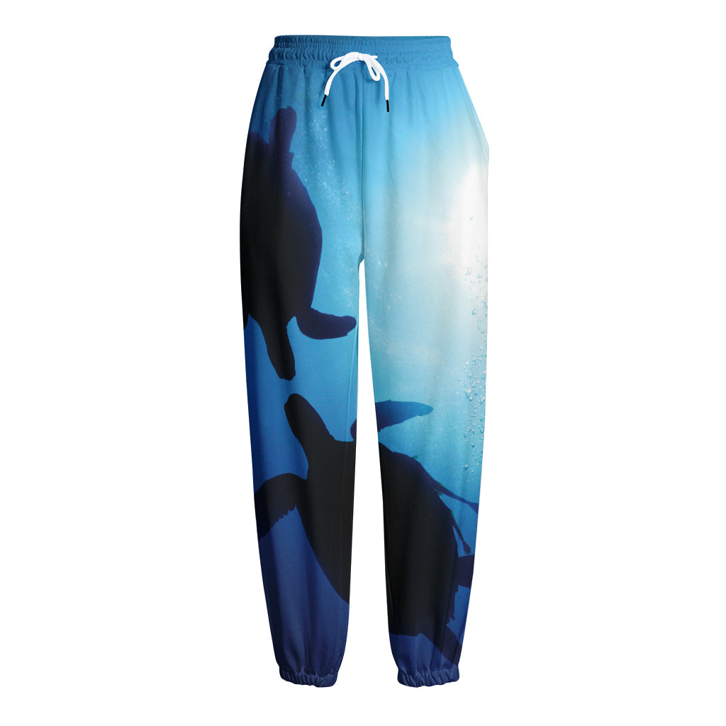 Sea Turtle Family Underwater Print Fleece Lined Knit Pants