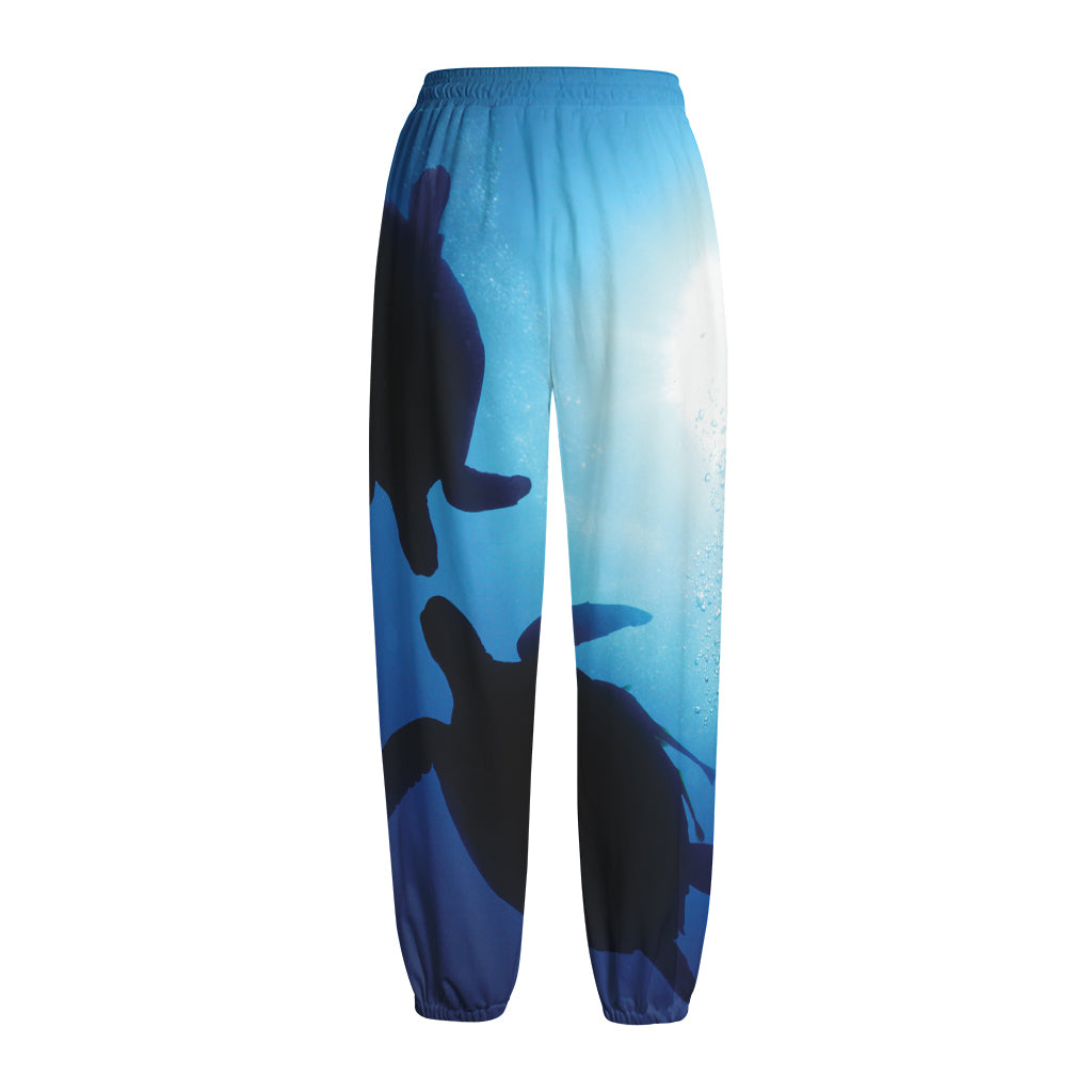 Sea Turtle Family Underwater Print Fleece Lined Knit Pants