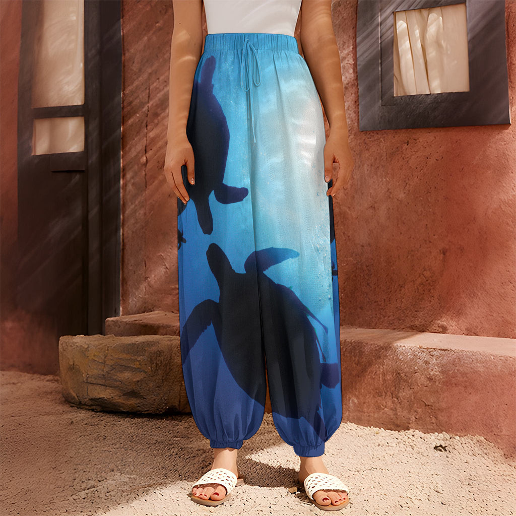 Sea Turtle Family Underwater Print Harem Pants