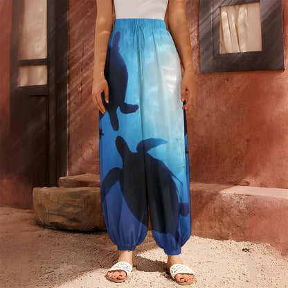 Sea Turtle Family Underwater Print Harem Pants