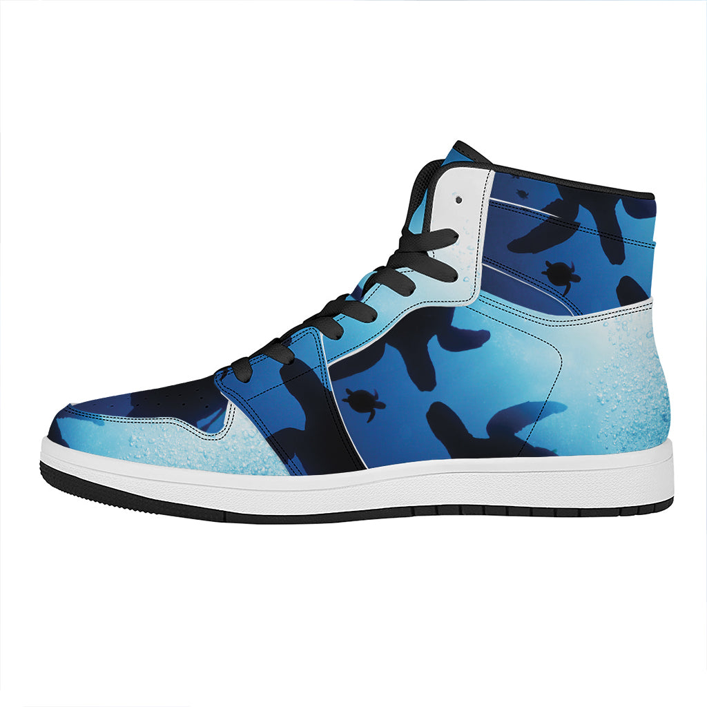 Sea Turtle Family Underwater Print High Top Leather Sneakers