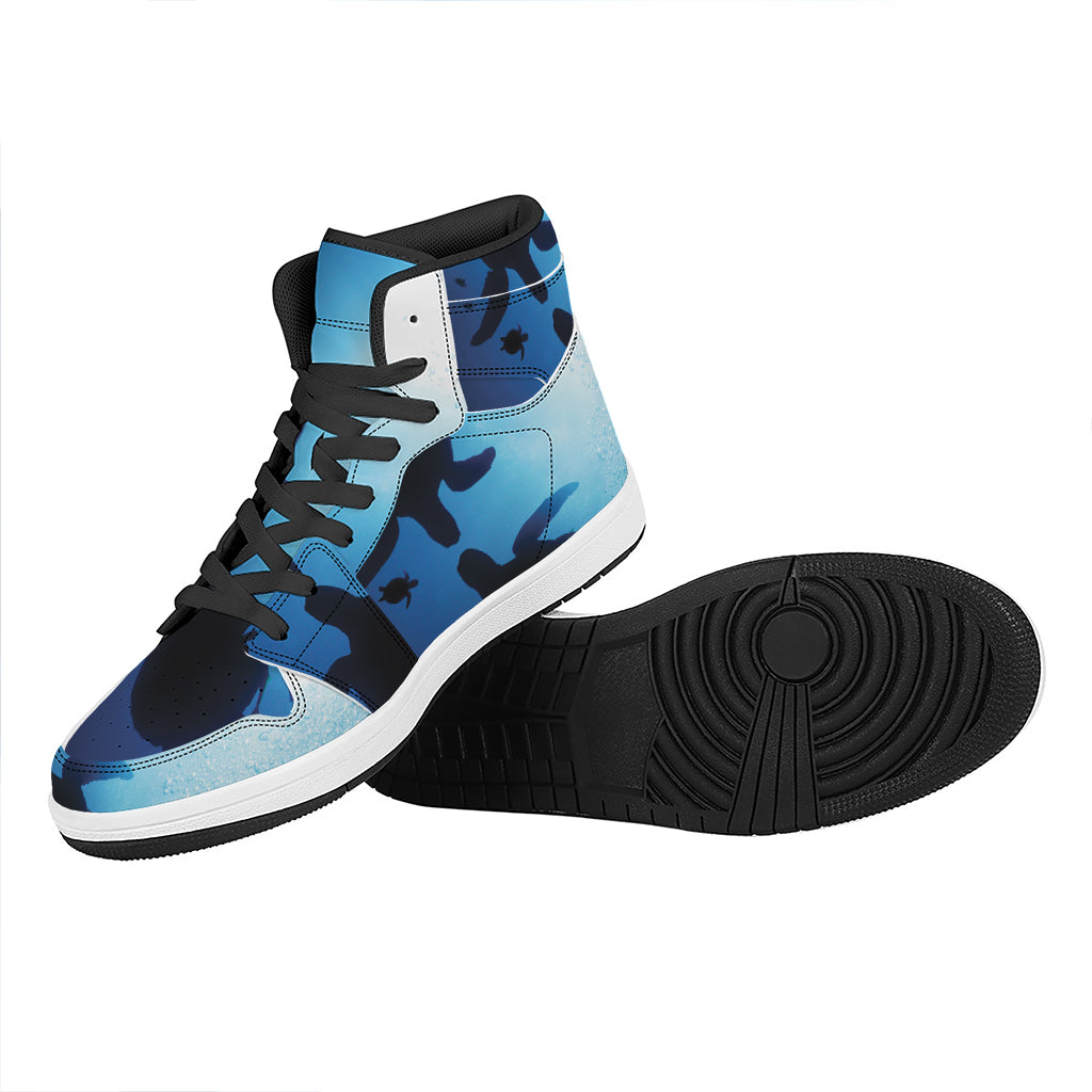 Sea Turtle Family Underwater Print High Top Leather Sneakers