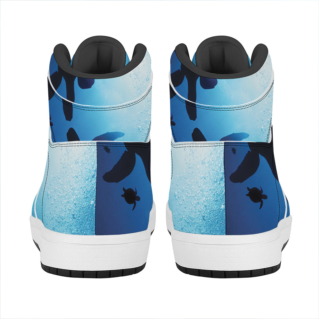 Sea Turtle Family Underwater Print High Top Leather Sneakers