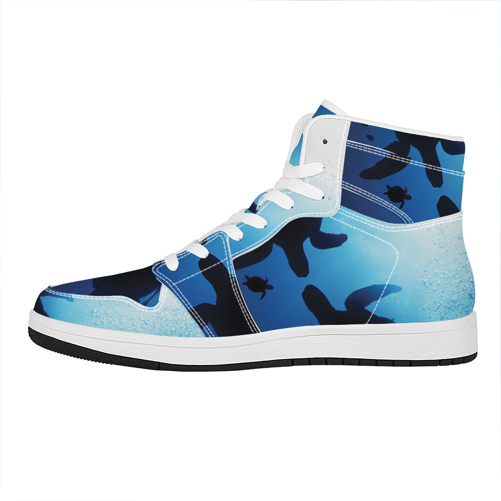 Sea Turtle Family Underwater Print High Top Leather Sneakers