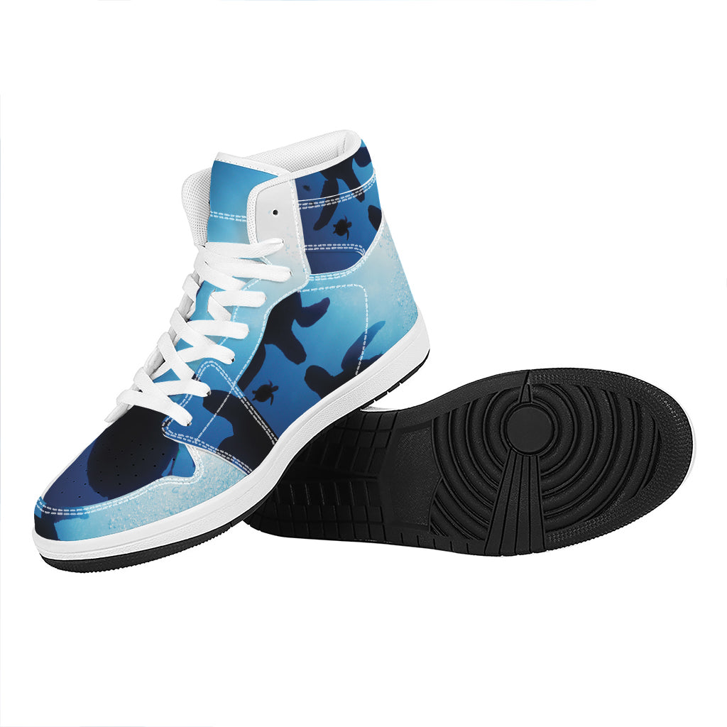 Sea Turtle Family Underwater Print High Top Leather Sneakers
