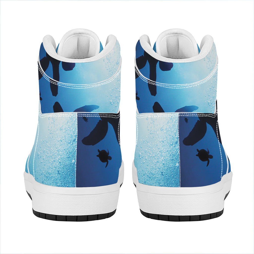 Sea Turtle Family Underwater Print High Top Leather Sneakers