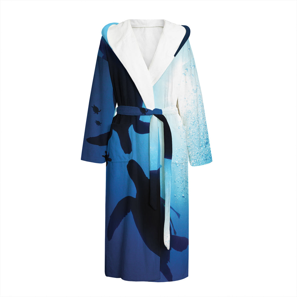 Sea Turtle Family Underwater Print Hooded Bathrobe