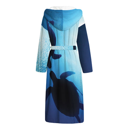 Sea Turtle Family Underwater Print Hooded Bathrobe