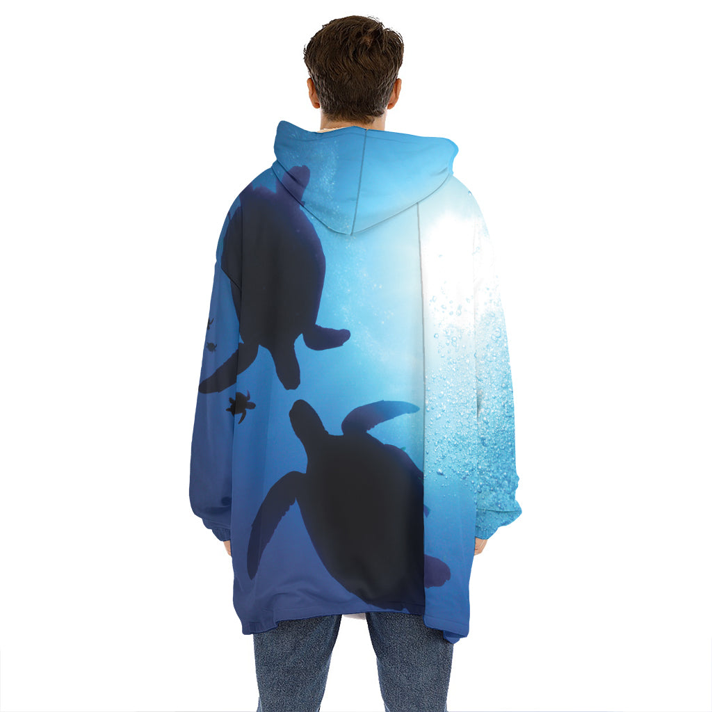 Sea Turtle Family Underwater Print Hoodie Blanket