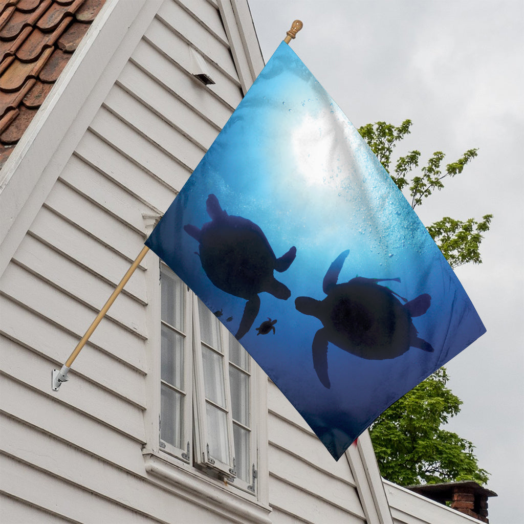 Sea Turtle Family Underwater Print House Flag