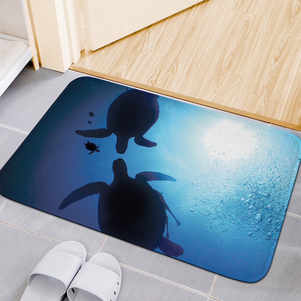 Sea Turtle Family Underwater Print Indoor Door Mat
