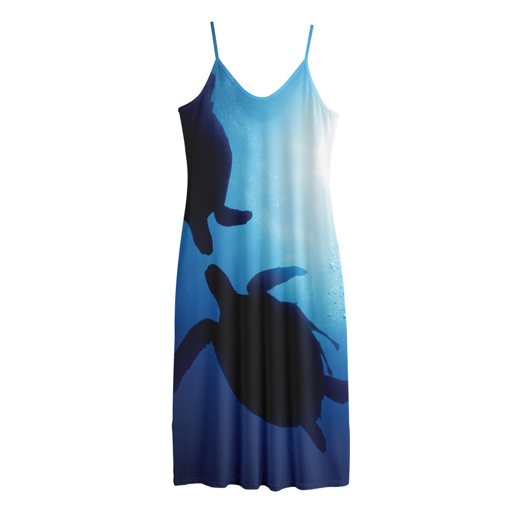 Sea Turtle Family Underwater Print Jersey Midi Cami Dress