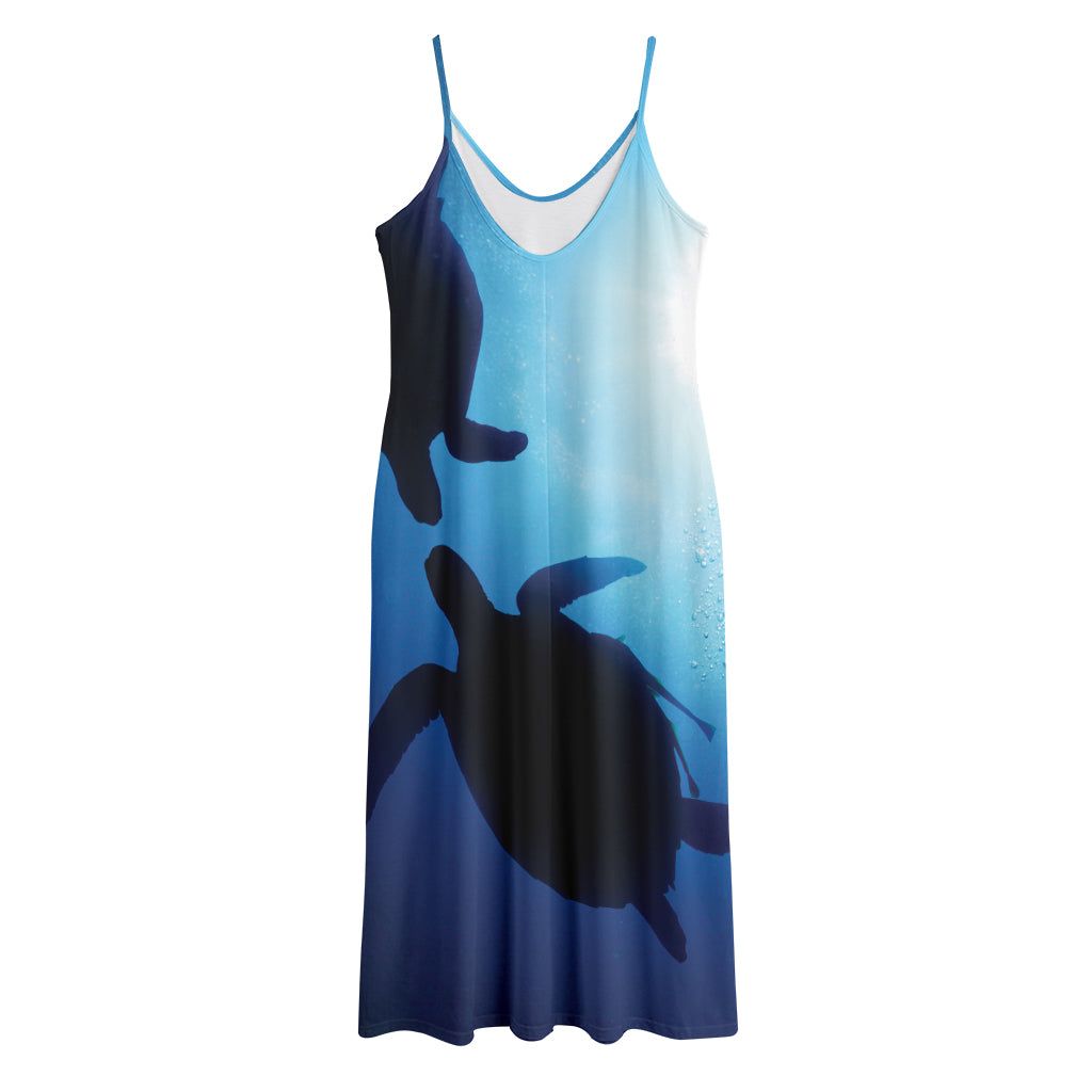 Sea Turtle Family Underwater Print Jersey Midi Cami Dress