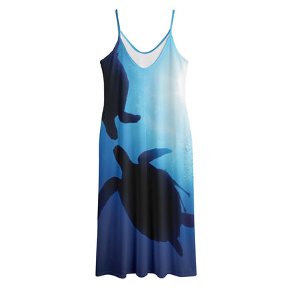Sea Turtle Family Underwater Print Jersey Midi Cami Dress