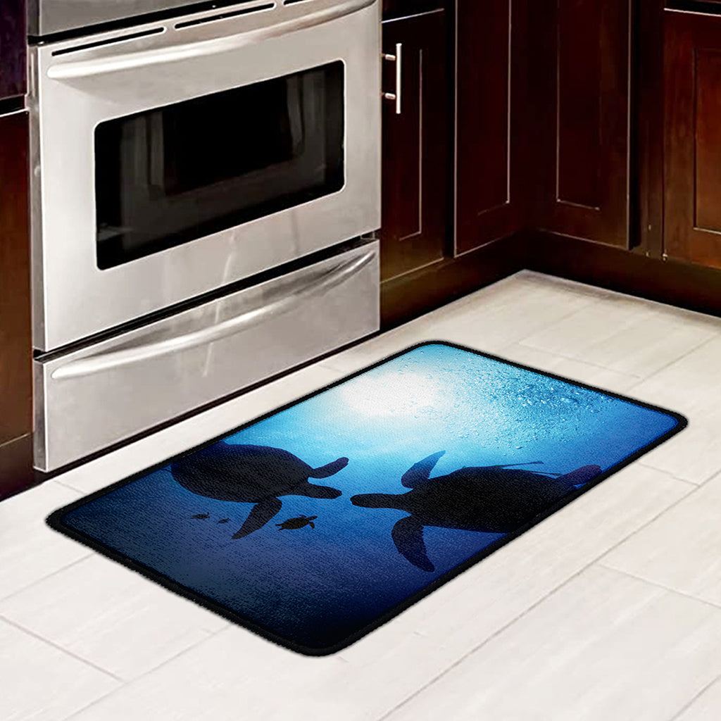 Sea Turtle Family Underwater Print Kitchen Mat