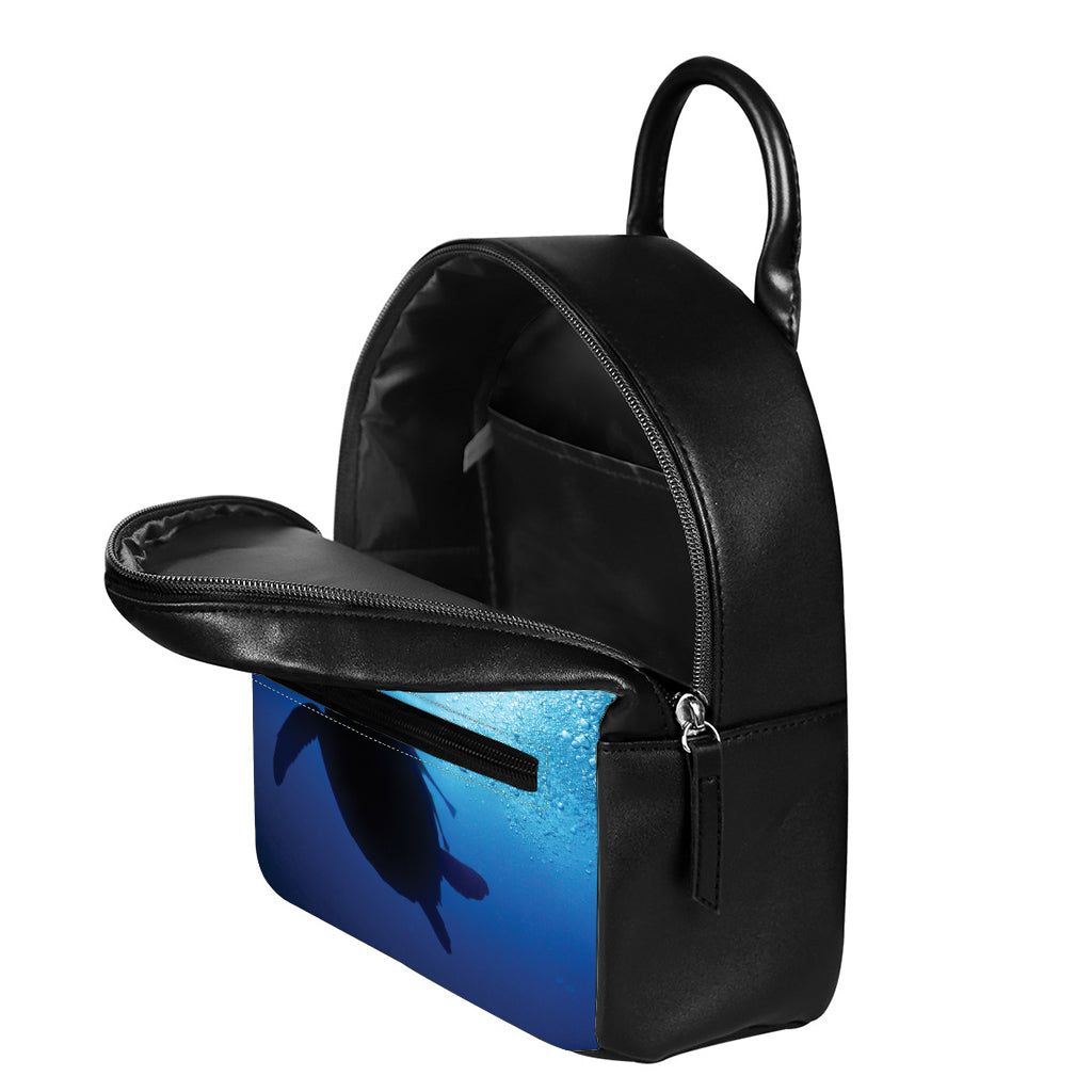 Sea Turtle Family Underwater Print Leather Backpack