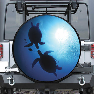 Sea Turtle Family Underwater Print Leather Spare Tire Cover