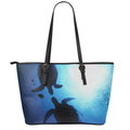 Sea Turtle Family Underwater Print Leather Tote Bag With Zipper